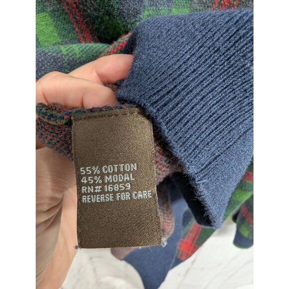 J. McLaughlin Men's Sweater‎ Round Neck Green Red Plaid Size Large Cotton Modal - Picture 3 of 8